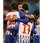 Los jugadores de la Deportiva celebran el segundo gol logrado ante el Unión Adarve. L. DE LA MATA