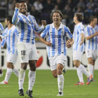 Eliseu Pereira, número 18, celebra el primer gol logrado en el Constant Vanden Stock.