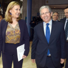 La consejera de Economía y Hacienda de la Junta de Castilla y León, Pilar del Olmo, y el presidente de CLH, José Luis López de Silanes, a su llegada al acto de clausura del VII Programa ADE 2020 Aceleradora de Proyectos Empresariales.