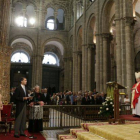 El Rey Felipe VI, junto a la Reina Letizia, durante su discurso en la ofrenda Nacional al Apóstol Santiago.