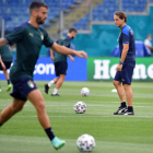 Mancini en un entrenamiento de la selección italiana que tan bien se estrenó en la Eurocopa. FERRARI