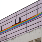 La bandera arcoíris colgada en las ventanas de los despachos del Grupo Socialista en las Cortes de Castilla y León. LETICIA PÉREZ
