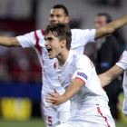 Denis Suárez celebra su gol que daba el triunfo por 2-1 al Sevilla frente al Zenit ruso.