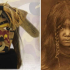Detalle de una máscara y una de las fotografías de la exposición ‘Los espíritus hablan. El arte de los indios Makah’.