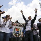 Juan Guaidó, el autoprocalamado presidente interino en su regreso a Venezuela.