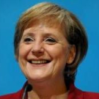 Angela Merkel, durante la rueda de prensa que ofreció ayer en Berlín