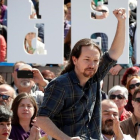 El secretario general de Podemos y candidato a la presidencia, Pablo Iglesias, en un acto en Pamplona.
