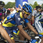 Alberto Contador en la línea de salida de la etapa de hoy.