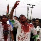 Cachemires chiíes, tras flagelarse durante la celebración del «Ashura».