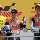 Pedrosa, Lorenzo y Dovizioso en el podio de Mugello