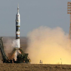 El lanzamiento de la nave Soyuz en el cosmódromo de Baikonur.