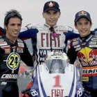 Jorge Lorenzo (MotoGP), Toni Elías (Moto2) y Marc Márquez (125), campeones del mundo 2010.