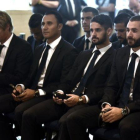 Coentrao, Navas, Isco, Benzema y Nacho, durante el acto celebrado este miércoles en el Bernabéu.