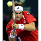 El tenista español David Ferrer durante el partido que disputó ayer ante Fish.