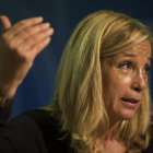 La vicepresidenta de la Generalitat, Joana Ortega, durante una rueda de prensa.