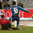 El espanyolista Maxi marcó así un gol tras conseguir superar la oposición de Corrales