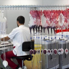 Un sanitario trabaja en un banco de sangre