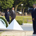 El presidente de EE UU, Barack Obama, tras realizar la ofrenda floral en el Parque de la Paz. MA PING
