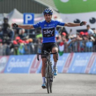 Mikel Landa celebra su primer triunfo de etapa en este Giro, ayer.