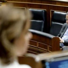 El ministro Corbacho en el Pleno del Congreso tras plantear su propuesta sobre las pensiones.