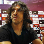 Carles Puyol durante la rueda de prensa que ofreció ayer para anunciar su marcha.