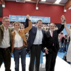 Gallardón, De Cospedal, Rajoy, Mayor Oreja y Aguirre, durante el acto electoral celebrado ayer