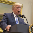 El presidente de EE UU, Donald Trump, durante un discurso que pronunció ayer. CHRIS KLEPONIS