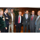 Teresa Magaz, Reiner Cortés, López Rellán, Miguel Ángel Raimúndez (Indra), López Riesco y otros dos directivos de la empresa tecnológica