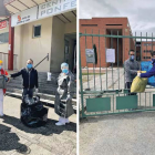 Dos imágenes de este mes ya largo de confinamiento y la entrega de mascarillas y batas en centros de salud y residencias. DL