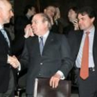 Jordi Pujol junto a Duran Lleida y Artur Mas tras la reunión de CiU en Cardona, celebrada el lunes