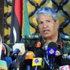 El líder de los rebeldes libios, Abdel Fattah Younes, el lunes, en una rueda de prensa en Bengasi.