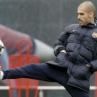 Josep Guardiola en la primera sesión de entrenamiento tras su eliminación europea.