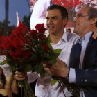 Pedro Sánchez y Ángel Gabilondo, el pasado 22 de mayo, en el mitin final de campaña del PSOE en Madrid.