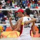 Adrián Gavira y Pablo Herrera durante el partido.