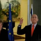 La canciller de Alemania, Angela Merkel, y el primer ministro de Israel, Ehud Olmert