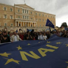 Manifestación a favor del 'sí', este martes en Atenas.