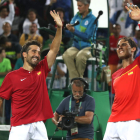 Nadal y Marc celebran su triunfo en la final frente a los rumanos que les reportó el oro. MILLEIRA