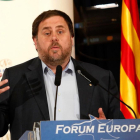 Oriol Junqueras, en el desayuno informativo Forum Europa, hoy, en Madrid.