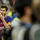 Messi, pensativo tras perder la final de la Supercopa.