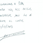 Manuscrito de Marta Ferrusola con "instrucciones" a la Banca Privada d'Andorra (BPA).