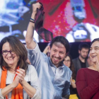 Errejón, Oltra, Iglesias y Colau en el mitin de cierre de campaña del 20-D, en Valencia.