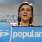 La número dos del PP, María Dolores de Cospedal, este lunes en rueda de prensa.
