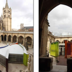 Vista aérea y entrada al pabellón acristalado colocado en el claustro de la Catedral.