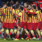 Los jugadores del Barcelona celebran el segundo gol del equipo blaugrana ante el Cartagena.