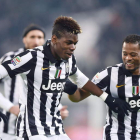 Pogba, en el centro, celebra un gol con la Juventus esta temporada.