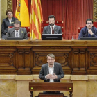 El presidente de Catalunya en Comú, Xavier Domenech, en su interevención de esta mañana