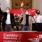 Zapatero, Tudanca y Ana Sánchez, ayer en el Colegio Fonseca de Salamanca. EFE