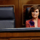 Carmen Calvo, en su escaño en el Congreso.
