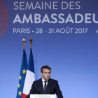 Macron, durante su discurso ante los embajadores de Francia.