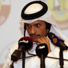 El ministro de Exteriores qatarí, Mohamed bin Abderrahman Al Thani, en una rueda de prensa, este martes.